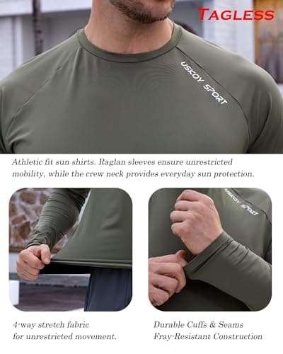 USKOY Men‘s UPF 50+ Long Sleeve Rash Guard Shirt, Quick Dry Athletic Sun Shirt for Swimming, Running, Workout Tungsten Gray L - Thumbnail 4