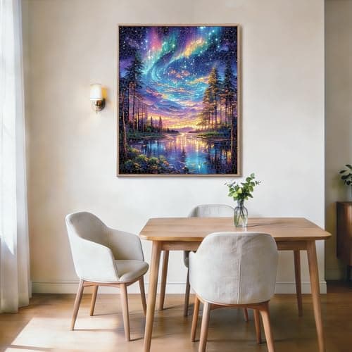 Starry Aurora Lake Puzzles for Adults 1000 Pieces,Impossible Hard Challenging Jigsaw Puzzles,Thick Pieces with Matte Finish,Relaxing Night Sky Wall Art Decor,Stress Relief Gifts for Mom Dad - Thumbnail 2