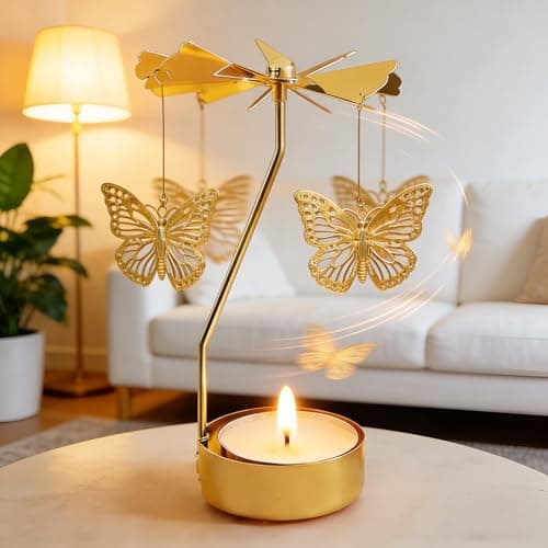Spinning Candle Holder, Rotating Carousel Tealight Candle Holder, Unique Birthday Gift for Women, Mom, Sister, Friends, Christmas, Valentine's Day (Butterfly) - Thumbnail 2