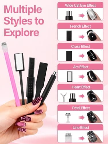 EBANKU Cat Eye Magnetic for Nails, 17PCS Cat Eye Gel Nail Polish Magnet Tools Powerful Set Wand Magnet for Nail Polish Square Round Y Shaped Heart Magnet Stick Diverse Glassy Cateye Effect - Thumbnail 2
