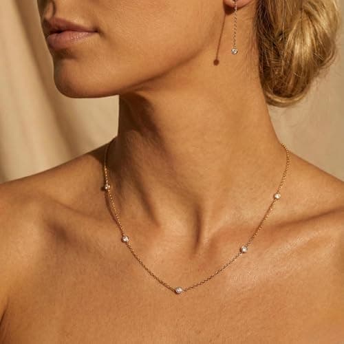 BAYLAY Gold Necklace for Women - 18K Gold Plated Zicon Gold Chain Dainty Gold Necklace for Women Gold Jewelry Gifts Size 18 inch - Thumbnail 2