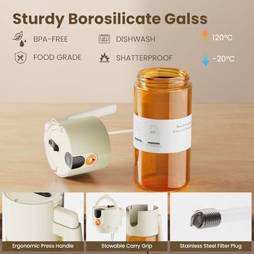 2026 Upgrade 2 in 1 Oil Sprayer for Cooking, 17oz Olive Oil Dispenser Bottle for Kitchen Gadgets with Stickers, Large Advanced Food Grade Light-Blocking Glass Spray Bottle for Salad, Air Fryer, BBQ - Thumbnail 4