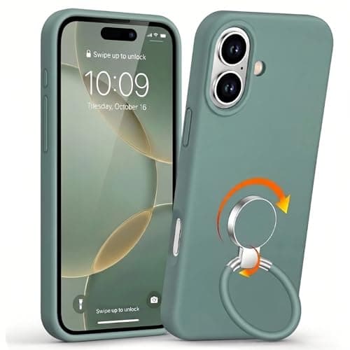 XYZ Silicone Case for iPhone 17, [Soft 2-Way Ring Stand] [Anti-Scratch Microfiber Lining] Shockproof Protective Phone Cover 6.3", Green