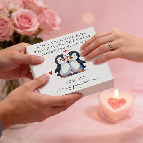 Penguin Love Wooden Box Sign - 5x5 Inch "When Penguins Find Their Mate, They Stay Together Forever" Cute Animal Sign, Valentine's Gifts for Couples, Anniversary, Wedding, Unique Romantic Decor - Thumbnail 6