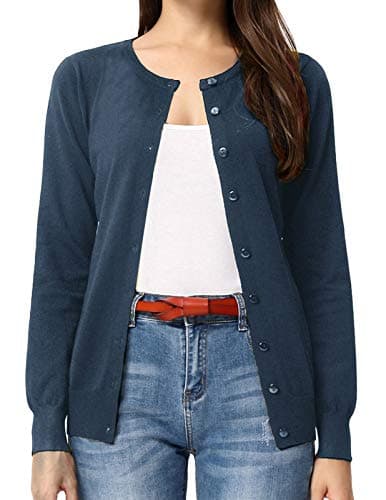 GRACE KARIN Women's Lightweight Thin Cardigan Soft Knit Button Up Sweater Long Sleeve Summer Spring Tops Blue Gray S - Image 1
