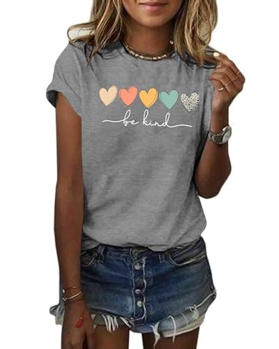 GEMLON Womens T Shirts Be Kind Shirt Cute Graphic Shirt Short Sleeve Tees Inspirational Teacher T-Shirt Tops(Grey S) - Image 1