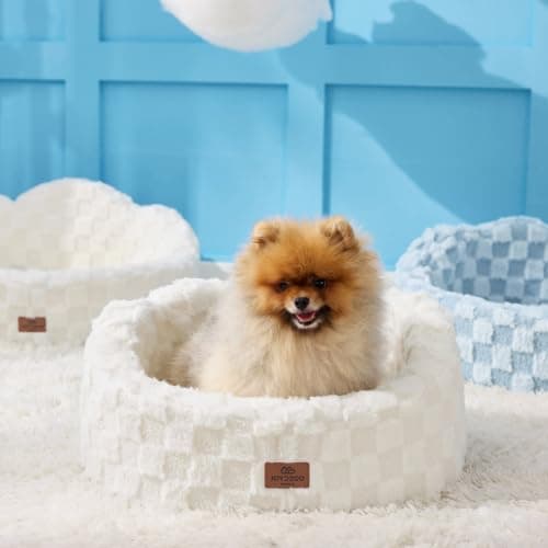 Joydeco Cloud Dog Bed for Small Dogs & Cats, Washable Pet Bed with Orthopedic Foam and Removable Checkered Plush Pad, Non-Slip Bottom for Indoor Puppies and Kittens, 22x20 Inch, White - Thumbnail 6