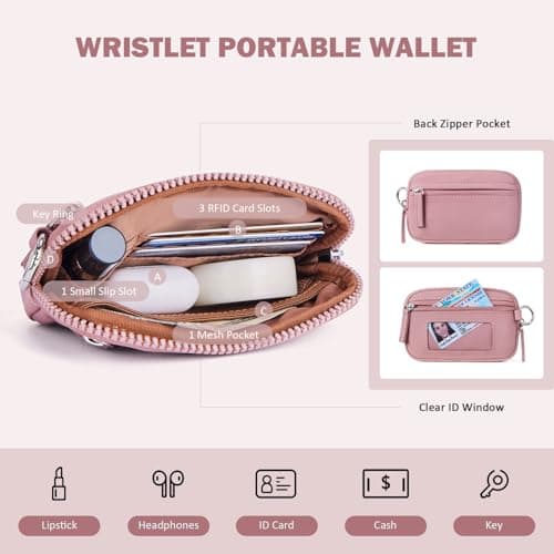 POIUGOYA Keychain Wristlet Wallet,Dual Pouch Wristlet Portable,Nylon RFID Coin Purse Small Wallet with key ring,ID Window - Thumbnail 5