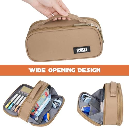 ECHSRT Tactical Pencil Case for Boy, Extra Large Capacity Camo Pencil Pouch for Men Adults, 3 Compartment Zipper Pen Case, Small Tool Bag Organizer for School Office Travel - Brown - Thumbnail 5