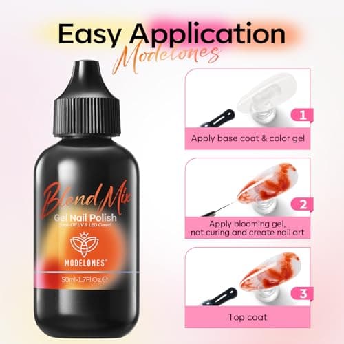 modelones 50ML Blend Mix Blooming Gel Nail Polish Set with Nail Art Palette & 20PCS Nail Brushs, Clear Blooming Gel for Spreading Effects Floral Print Marble Design Mix Color Glitter Nail Art DIY - Thumbnail 5