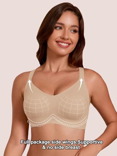 COCOMARTS Jelly Bras for Women No Underwire Full Coverage Push Up Bra Wireless Seamless Bra Comfortable Tshirt Bralettes Nude X-Large - Thumbnail 3
