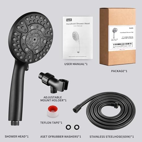 Iopsk 10 Spray Shower Head with Handheld,High Pressure shower heads with Handheld Spray Combo,Hand Held Shower Head with 60 Inch Long Hose (Matte Black) - Thumbnail 6