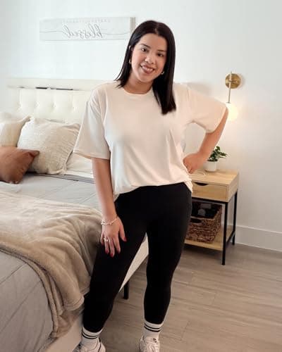 Stelle White T Shirts Women Oversized Crew Neck Short Sleeve Summer Tops Basic Tee Shirt Loose Fit Non See Through Small - Thumbnail 5