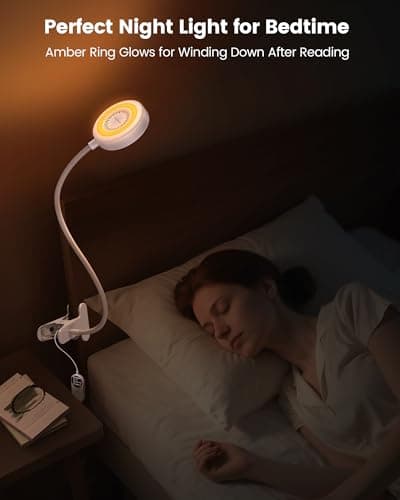 Glocusent 72 LED Clip on Lamp with Remote, Reading Light with Amber Ring, 3 Colors & 5 Dimmable Bed Lamp, 30/60-Min Auto Off Timer, Clamp Light for Headboard/Dorm/Bunk (White) - Thumbnail 3