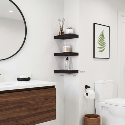 Modcraft Black Floating Shelves for Wall Set of 3, 11.8 Inch Small Wall Shelves for Bathroom Over Toilet, Home Office & Bedroom Storage, Wall Mounted Shelf Set for Decor, Books & Collectibles - Thumbnail 2