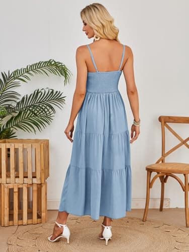 Dokuritu Women's Beach Crochet Lace Maxi Dress Solid Color Summer Vacation Spaghetti Strap Long Dress 2025 - Thumbnail 2