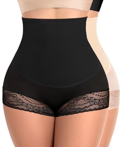 Ganado Tummy Control Shapewear for Women High Waisted Shaping Underwear Seamless Stomach Body Shaper Girdle Panties (#6 Black+beige(High Waisted), Small) - Image 1