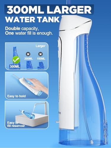 Oralfree Water Dental Flosser Cordless for Teeth Cleaning - 4 Modes Oral Irrigator 300ML Braces Flossers Cleaner, Rechargeable Portable IPX7 Waterproof Powerful Battery for Travel Home - Thumbnail 6