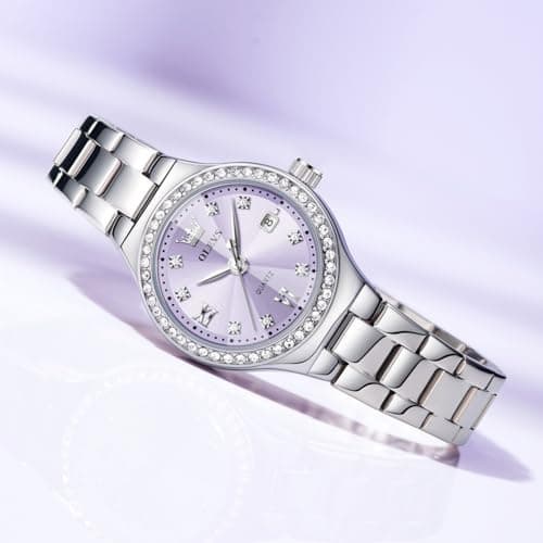 OLEVS Watch Women Purple Watches for Women Luxury Silver Ladies Watches Diamond Small Face Women's Wrist Watch Dress Stainless Steel Waterproof Dainty Analog Quartz Date Elegant Reloj para Mujer - Thumbnail 2
