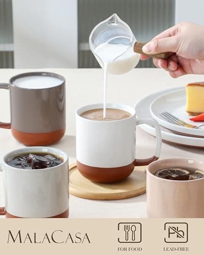MALACASA Ceramic Coffee Mugs Set of 4, 11oz Coffee Cups, Modern Farmhouse Mugs for Coffee, Latte, Tea, Hot Chocolate, Cappuccino, Milk, Microwave & Dishwasher Safe, Multicolor, Series TARA - Thumbnail 3