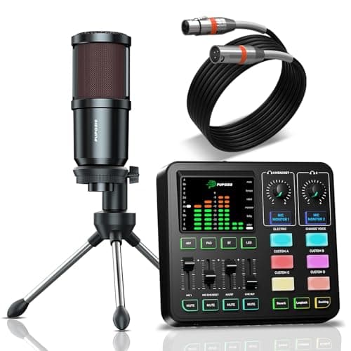 PUPGSIS Podcast Equipment Bundle, Audio Mixer with XLR Dynamic Microphone, Pro-preamp, Bluetooth 5.3, All-in-One Gaming Equipment Set for Podcast Recording, Live Streaming, Video Vocals, PC, Phone, DJ