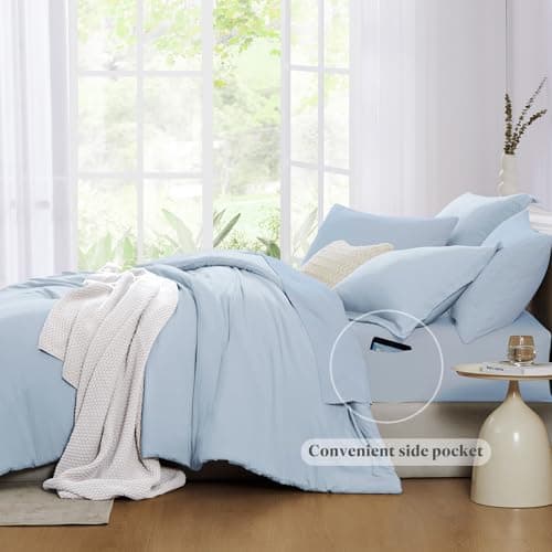 WRENSONGE Twin Comforter Set- 5 Pieces Ice Blue Twin Bed in a Bag, All Season Twin XL Bedding Sets with 1 Fitted Sheet, 1 Flat Sheet, 1 Pillow Sham and 1 Pillowcase - Thumbnail 3