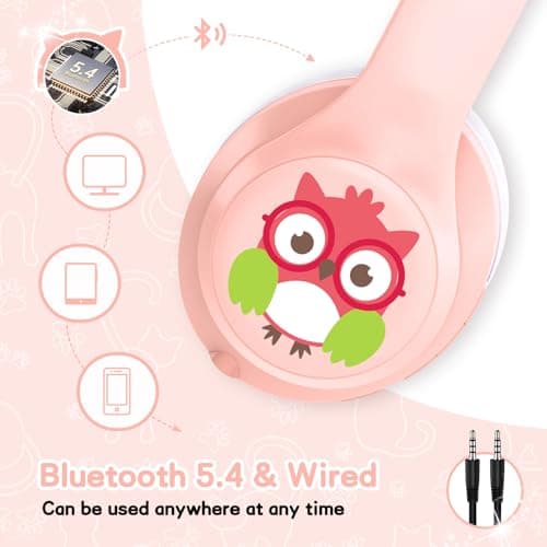 LOBKIN Active Noise Cancelling Headphones for Kids Bluetooth 5.4 Foldable Adjustable Over Ear Headphone Support Wireless or 3.5mm Wired Mode for Toddler & Girls & Boys Teens - Thumbnail 3