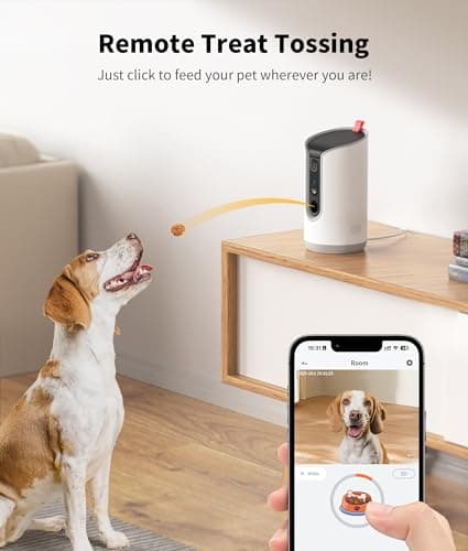 TKENPRO 2K Pet Camera Treat Dispenser, 360°View Dog Camera with Phone App, 5G&2.4G WiFi 2-Way Talk Pet Cam Indoor for Cats Remote Treat Tossing, Motion Alerts, Auto Tracking - Thumbnail 2
