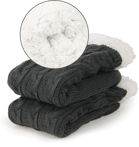 BenSorts Mens Fuzzy Slipper Socks with Grippers Indoor Lined House Home Cozy Socks Christmas Gift Stocking Stuffers 2 Packs Gray Multicolor - Thumbnail 3