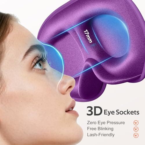 Vynix® Sleep Mask for Women Men - 100% Blackout Eye Masks for Sleep - 3D Soft Sleeping Mask for Side Sleepers - Zero Pressure Lash Extensions Eye Cover Shade for Airplane Travel Essentials, Purple - Thumbnail 3