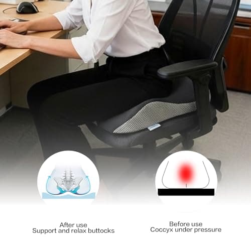 Bangkee 18x16 Inch Grey and Black Memory Foam Seat Cushion for Office Chair, Car Seat and Travel, Contoured Chair Pad with Removable Cover, Non-Slip Bottom and Carry Handle - Thumbnail 6