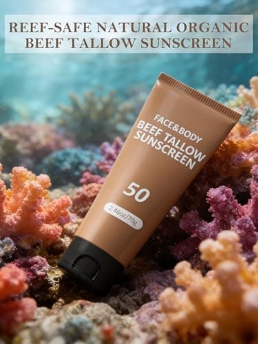 Beef Tallow Sunscreen for Face, Natural Reef Safe Sunblock for Face Body, Non Greasy Clean Travel Sun Screen Sunblock for Sunmmer Beach Outdoor Travel, 2.46 OZ - Thumbnail 2