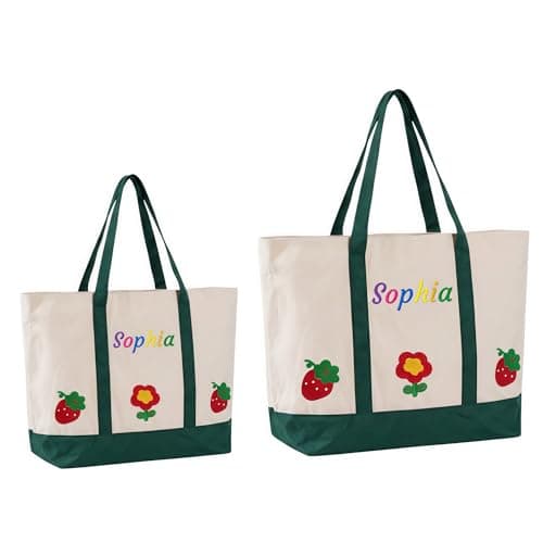 NYLGOXITK Custom Embroidered Canvas Tote Bag, Small/Large Size Optional – Foldable Zipper Handbag for Women, Reusable Grocery & Beach Bag, Ideal for Travel, Work and Teacher Gifts - Image 1