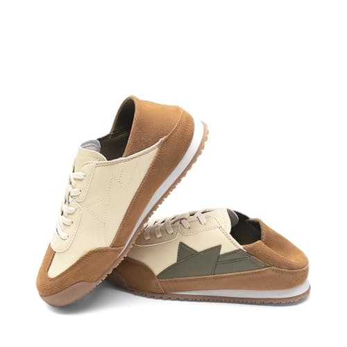 DREAM PAIRS Boys Girls Sneakers Foldable Back Retro Classic Casual Tennis Lightweight Breathable Walking Shoes for Little/Big Kid,Size 1 Little Kid,Brown/Beige,KUUMFN2501 - Image 1