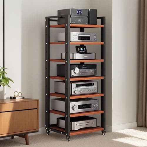 OVZXSD 7-tier Av Media Stand, Audio Rack With Adjustable Shelves, Stereo Racks And Stands With Wheels, Stereo Rack For Home, Office, Theater(A) - Image 1