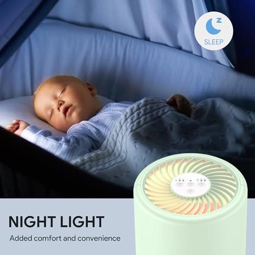 FULMINARE Air Purifiers for Home Bedroom H13 HEPA Air Purifier, 3 Speeds, Timer, 24dB, Small Mini Air Purifier with Night Light, Green - Thumbnail 6
