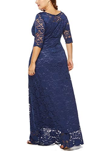 Eternatastic Womens Floral Lace 2/3 Sleeves Maxi Dress Evening Party Long Dress 5XL Deep Blue - Thumbnail 3