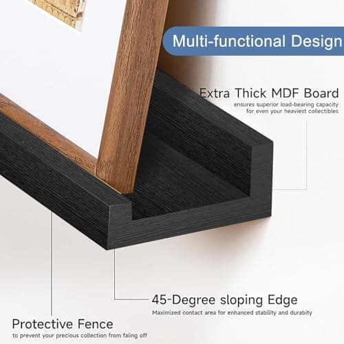 Mifurn Floating Picture Ledge Shelves, 2-Pack Wall Mounted Book Shelf for Nursery & Kids Room, Floating Shelves for Wall Photo Frames with Lip, Living Room or Bedroom, 16inch, Black - Thumbnail 5