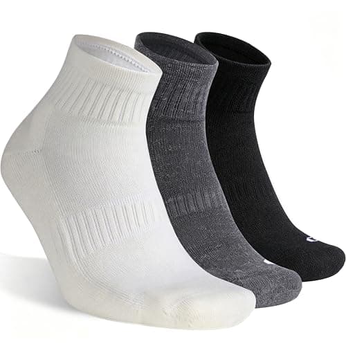 RTZAT 3 Pairs 90% Merino Wool Ankle Socks for Men Women Business Casual Wool Ankle Thin Hiking Running Athletic Support Breathable Arch Support Cushioned Low Cut Sock - White Black Grey Large - Image 1