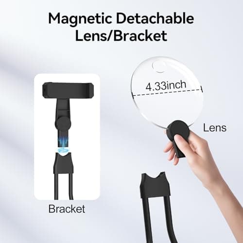 2 in 1 Hands Free Magnifying Glass, Desktop Cell Phone Stand, 10X 20X Magnifying Glass for Reading, Flexible Lazy Bracket DIY Free Rotating on Table, for Sewing, Cross-Stitching - Thumbnail 3