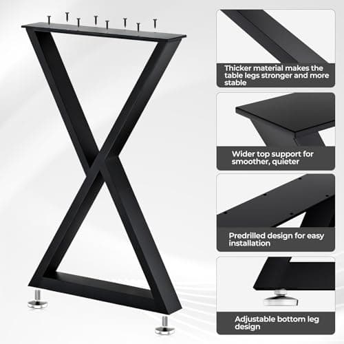 SNYXXOZ Table Legs 28”H x 24”W Heavy Duty Metal Furniture Legs Z Shape for Dining Table Kitchen Table Office Desk Table Base Replacement with Adjustable Feet Pads Screws 1000 LBS Load Black Set of 2 - Thumbnail 4
