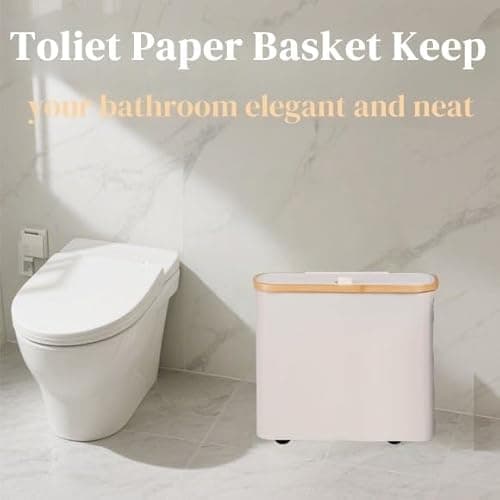 Toilet Paper Storage Basket with Lid, Large Capacity for 12 Rolls, Stackable and Foldable Freestanding Paper Towel Holder - Space Saving Modern Beige Design - Thumbnail 6