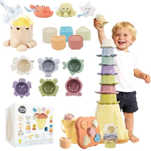 BYFWH Stacking Toy for Toddler 1-3, 4 in 1 Montessori Sensory Toys, Shape Sorter for Sand Bath Play, Infant Learning Color Sorting Toy for Fine Motor Skills, Birthday Gift for Baby Boys Girls 1 2 3 - Image 1