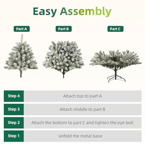 Aovotreena 6ft Pre-Lit Snow Flocked Christmas Tree with 300 Warm White Lights, 840 Full PVC Branch Tips, Hinged Quick-Assembly Design, Lush Artificial Xmas Tree for Winter Holiday Décor - Thumbnail 5