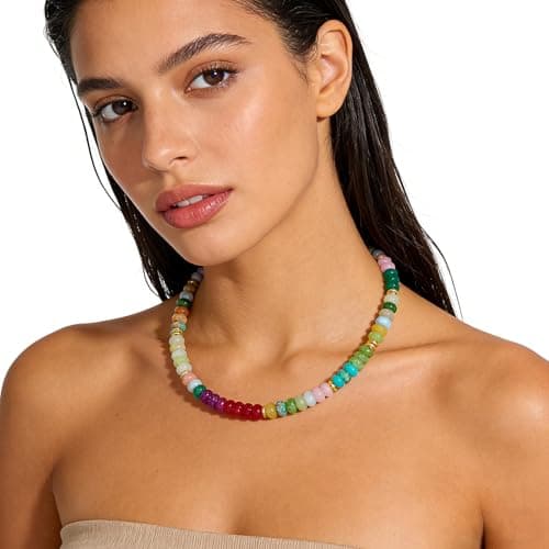 SHANTYSON Colorful Beaded Necklace for Women Rainbow Gemstone Bead Chokers Toggle Boho Natural Stone Trendy Surfer Necklaces Summer Beach Jewelry - Thumbnail 4
