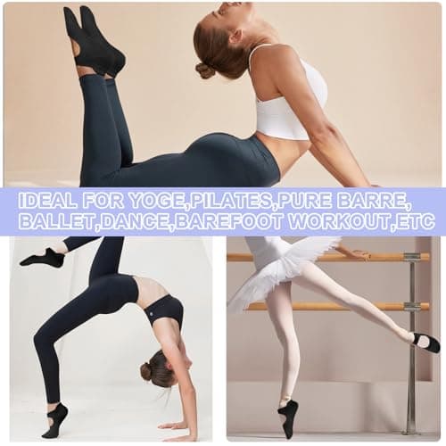 AUHUAYAO pilates socks with grips for women yoga socks for women non slip dance socks pure barre socks yoga sets ballet grip socks socks with grips (US, Alpha, One Size, Regular, Regular, 6, black) - Thumbnail 4