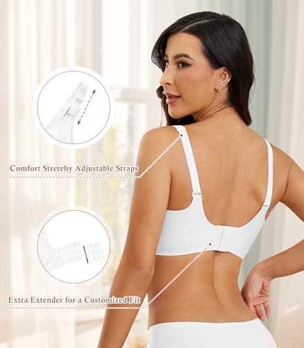 POSESHE Bralettes for Women with Support Comfortable Bras No Underwire Seamless Everyday Padded Bra White - Thumbnail 4