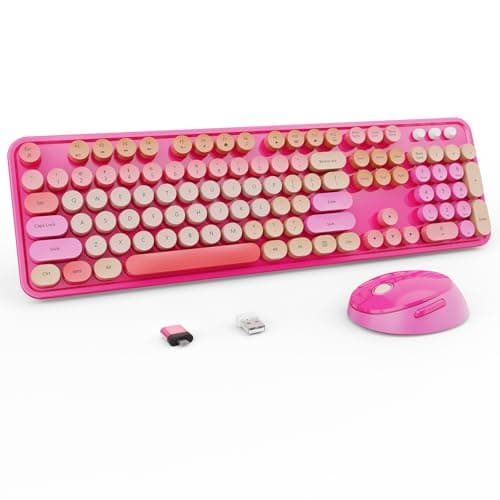 Nowlike Wireless Keyboard and Mouse Combo, Retro Typewriter Keyboard with Round Keycaps, Full-Size Ergonomic, Red, Ideal for Windows PC, Home, Office, and College, Wireless Keyboard Mouse Combo - Image 1