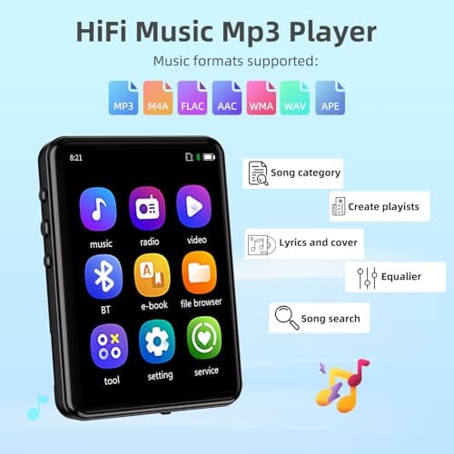 Tengsen MP3 Player with Bluetooth 5.3 – Portable Music Player with Speaker,FM Radio,E-Book,Shuffle/Repeat Play,Full Touch Screen MP3 Player for Meeting,Lectures, Fitness,SD Card Slot,64GB Black - Thumbnail 4