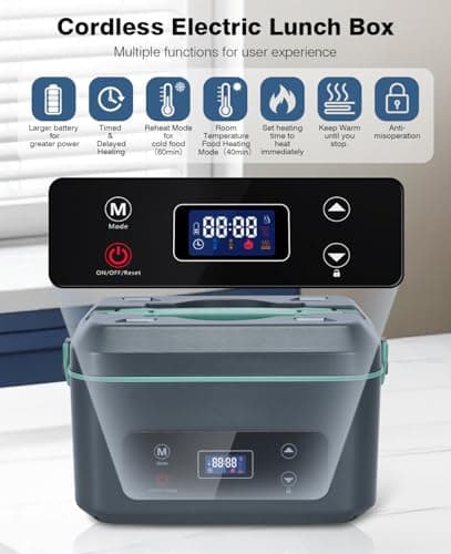 AIZOCO Cordless Electric Lunch Box for Adults, Heated Lunch Box Battery Powered with 5 Side Heating, Portable Food Warmer with 5.5 Cups Removable Container, Self-Heating Food Warmer for Work,GreyGreen - Thumbnail 2